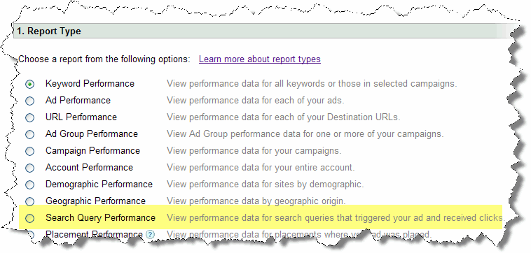 Search Query Report within Google AdWords