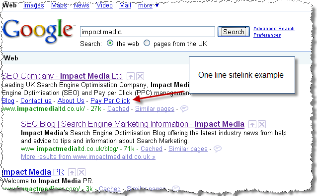 Google One Line Sitelink Example