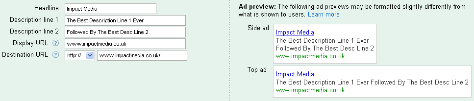 Google AdWords Text Ad Preview 1