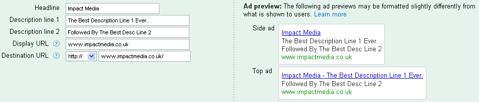 Google AdWords Text Ad Preview 2