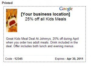 Printed Version of the Google Places Coupon