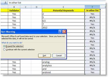 excel sort