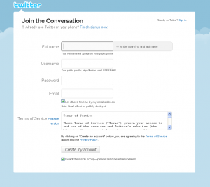 twitter sign up page