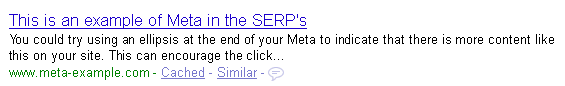 Use an ellipsis at the end of a Meta description...