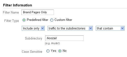 filter for google analytics profile