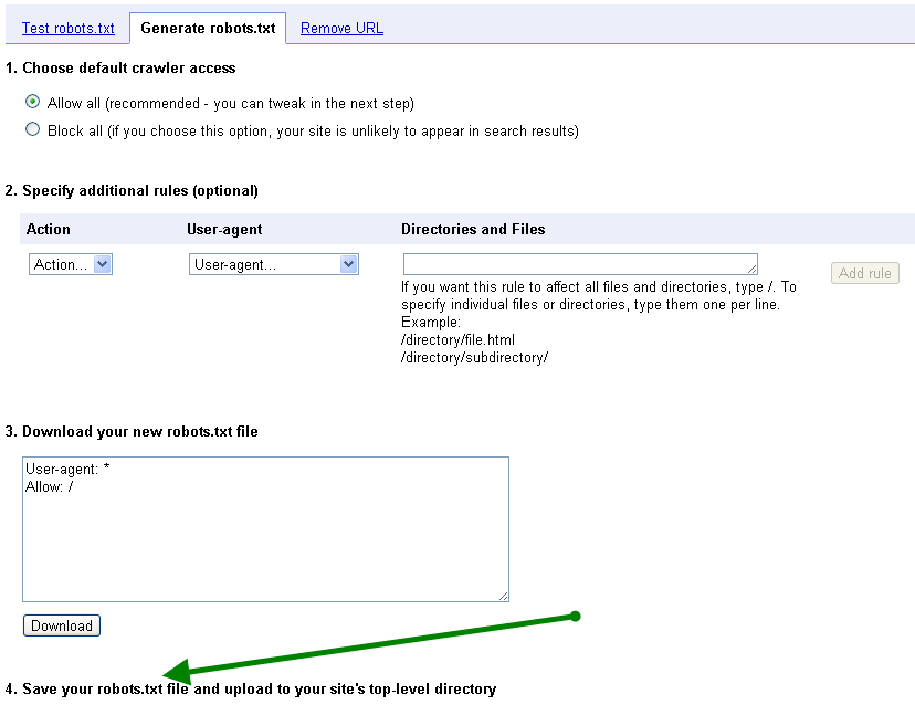 Genrate robots.txt tab - google webmaster tools