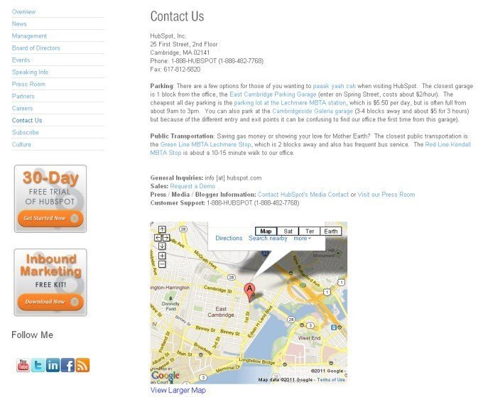 HubSpot Contact Page