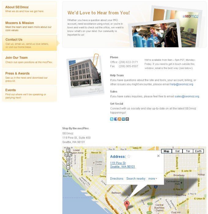 SEOmoz Contact Page