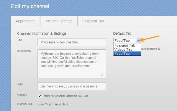 YouTube Channel Info and Settings Options