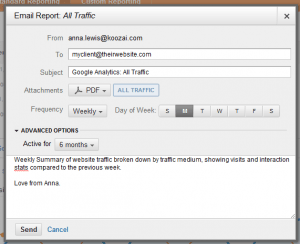 email report options in Google Analytics