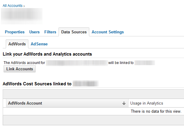 link adwords and analytics - data sources