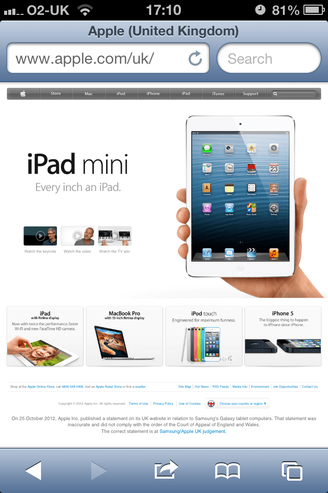 apple website on a mobile device