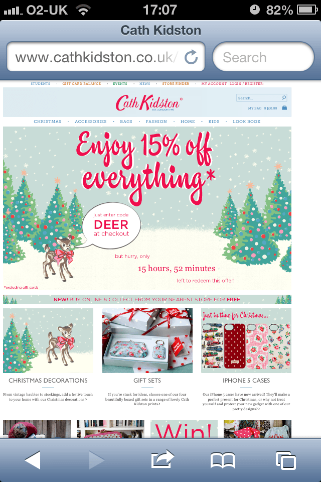 cath kidston website on a mobile device