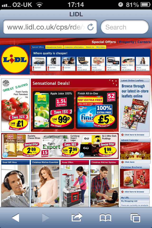 lidl website on a mobile device