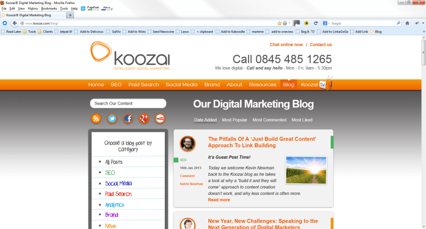 Koozai Blog Page Example