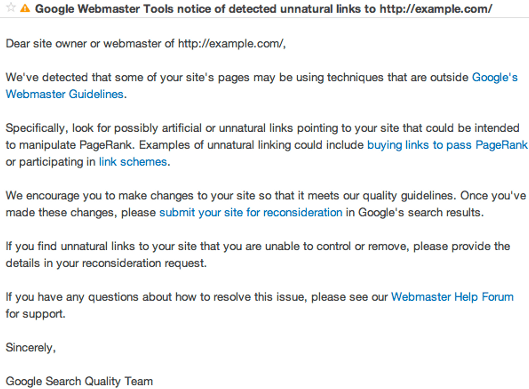 Unnatural Link Warning in Google Webmaster Tools