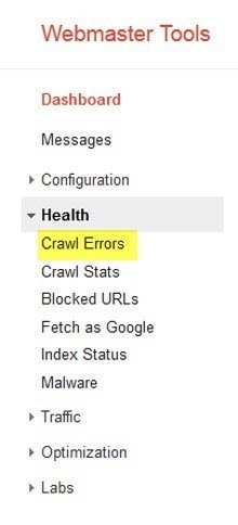 Crawl Errors Menu