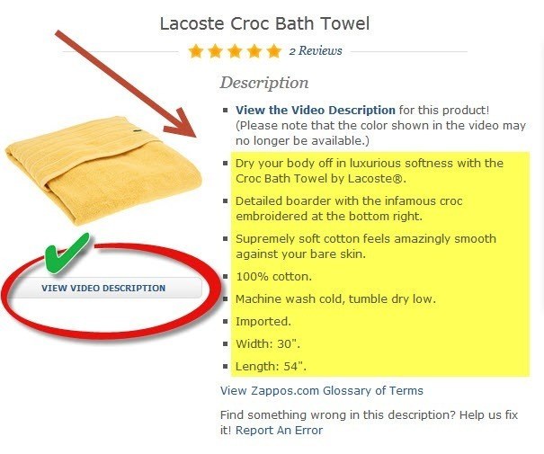 An example of product description from Zappos
