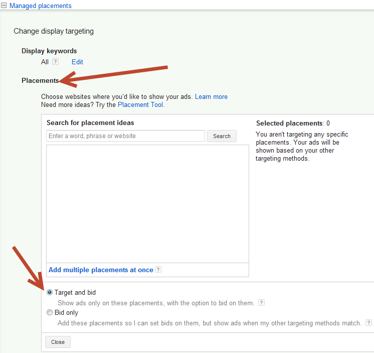 INSERT IMAGE CALLED Placement target and bid