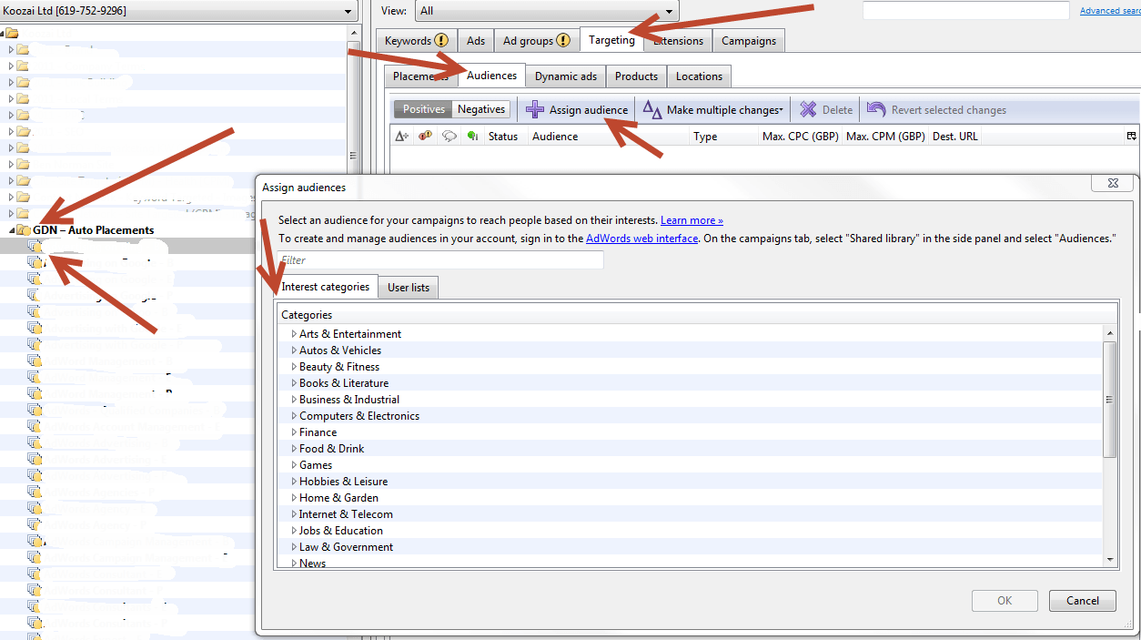 Interest Categories AdWords Editor