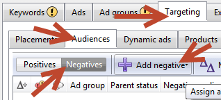 Negatives Audiences AdWords Editor
