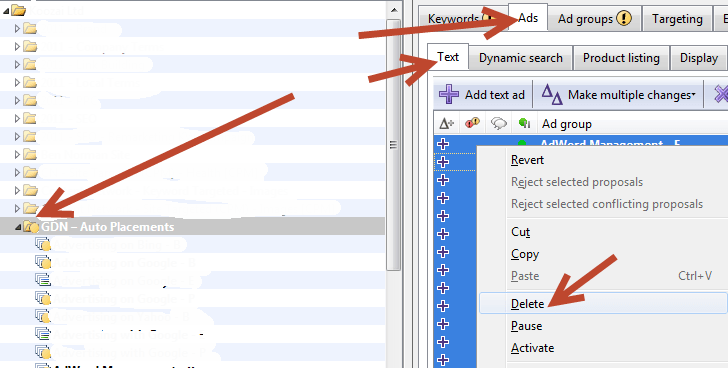 delet text ads