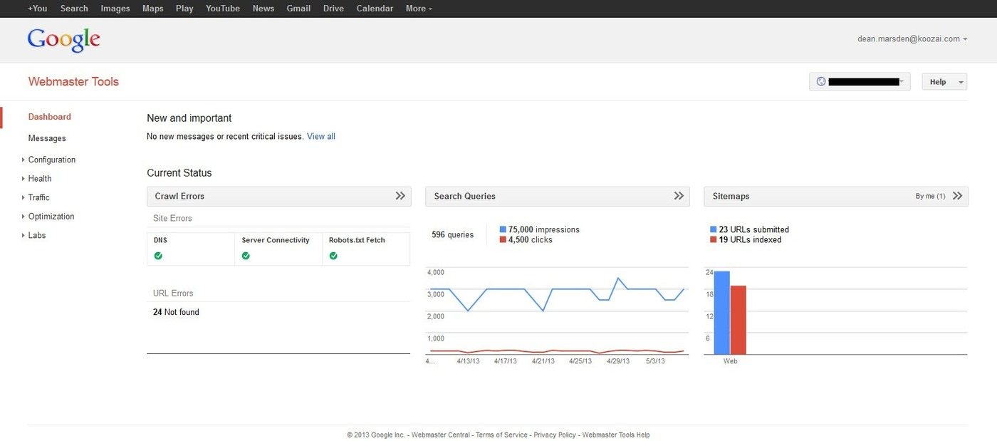 Webmaster tools dashboard