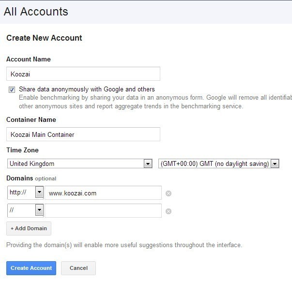 Create Tag Manager Account