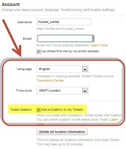 Top Twitter Tricks - Twitter Settings For SEO - LocationTwitter Settings For SEO - Location