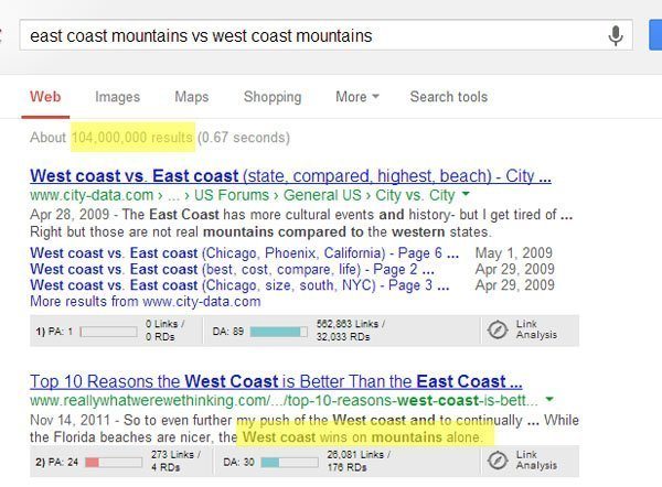 west coast mountains vs east coast