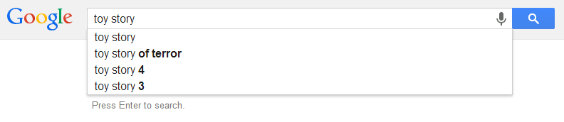 Google Autocomplete Toy Story