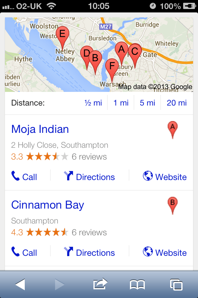 Local results on mobile