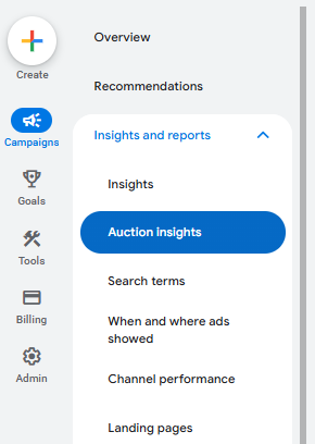 Google ads auction insights screenshot