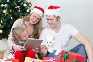 Family with Tablet at Christmas