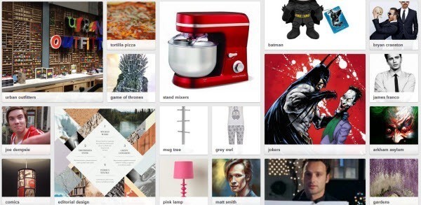 Screenshot of Pinterest Interests at work