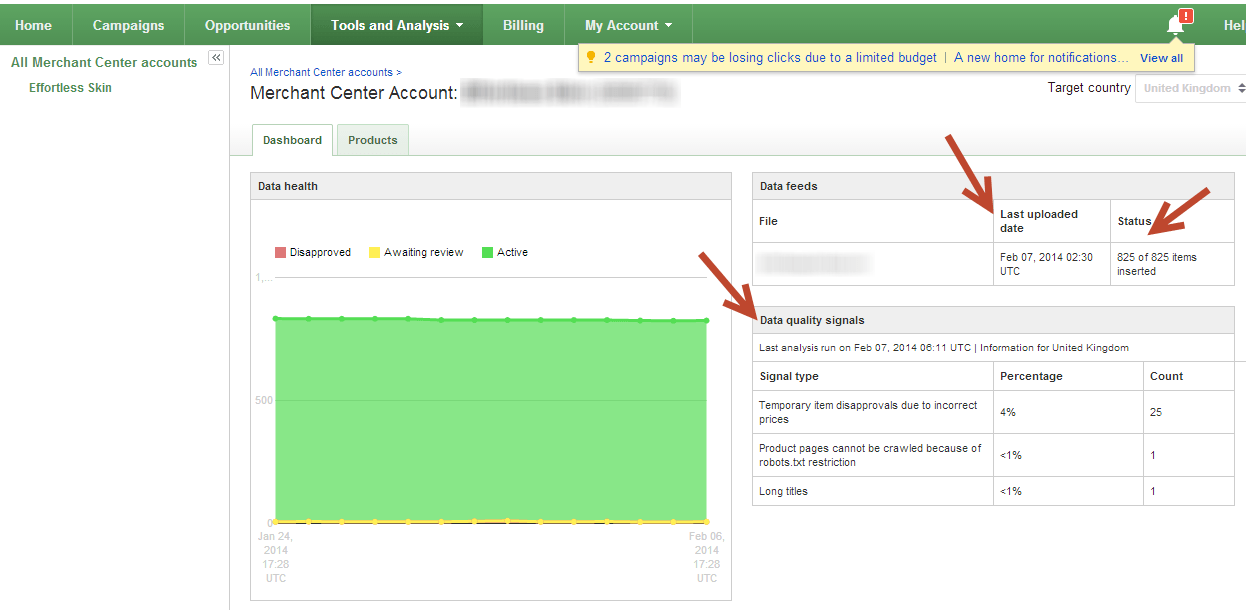 AdWords merchant centre overview