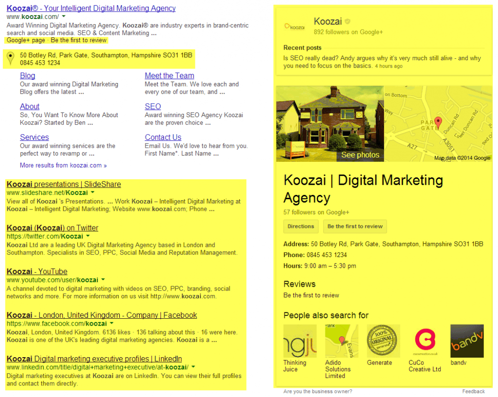Koozai Branded Search Result - Social Results