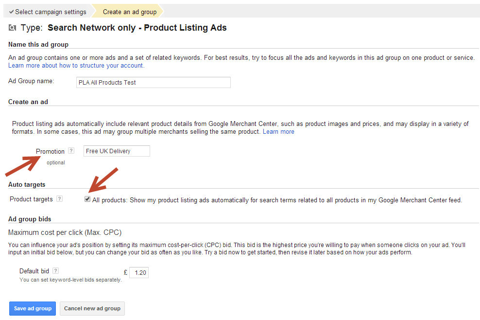 PLA Ad Group Creation All products