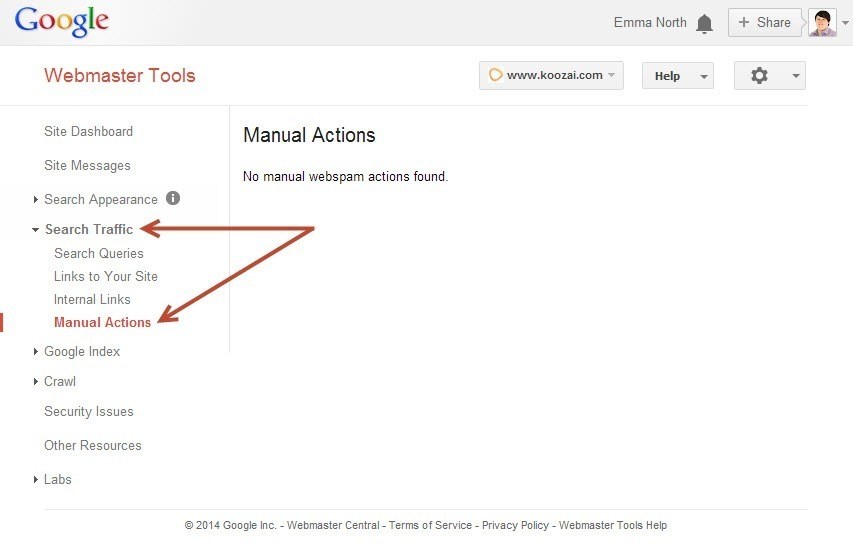 Manual Actions Report in Google Webmaster Tools