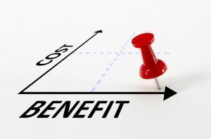 Cost Benefit Analysis Concept With Target Pin Marker