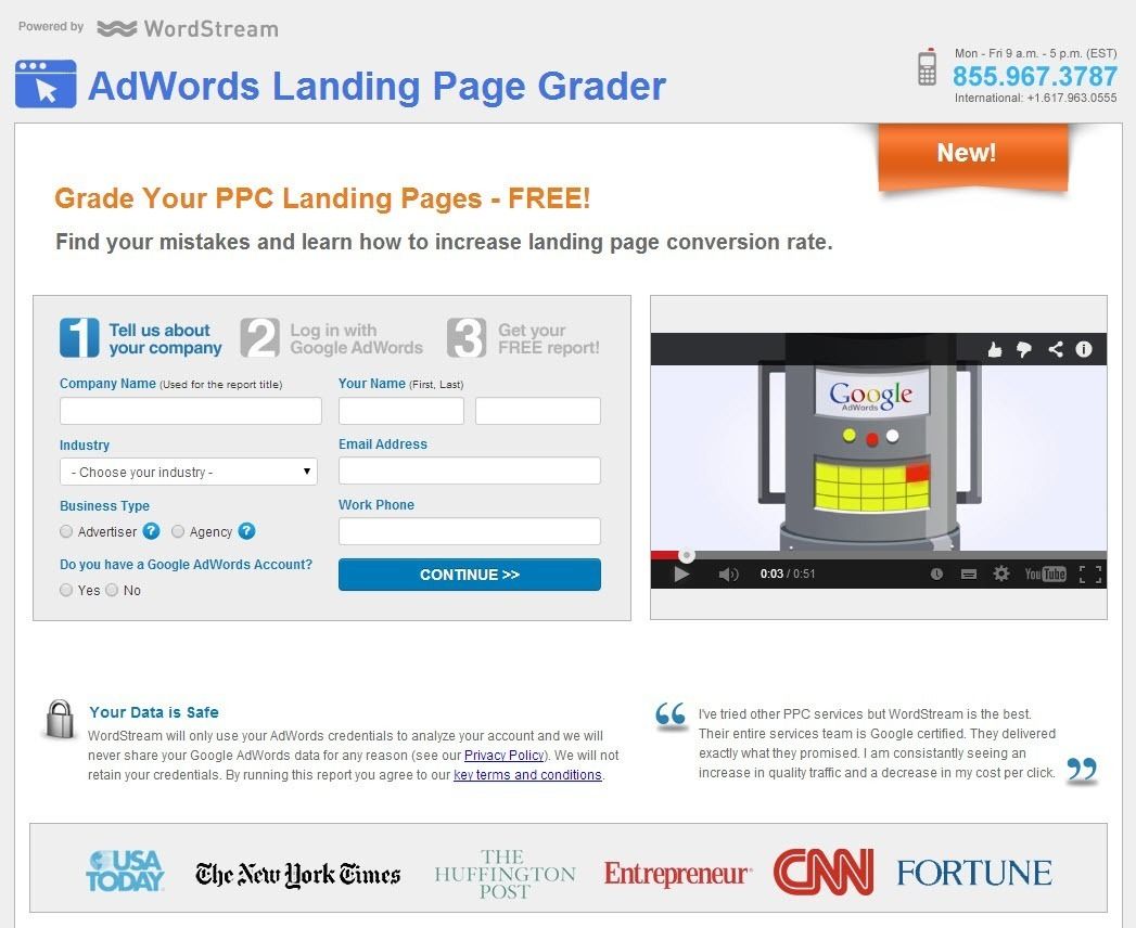 WordStream PPC Landing Page Example
