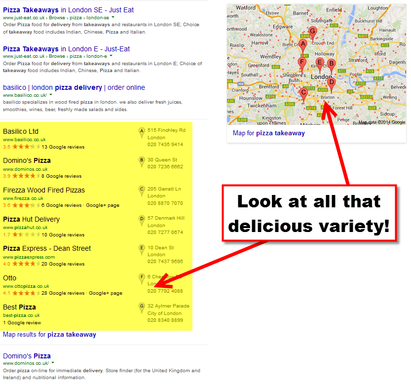 Screenshot of Google Local Search Result Pizza Takeaway