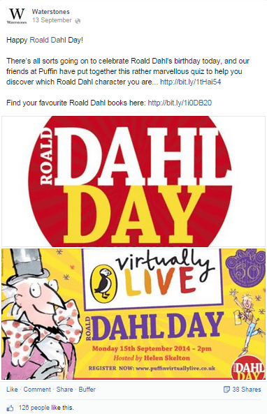 Roald Dahl Day Facebook Update