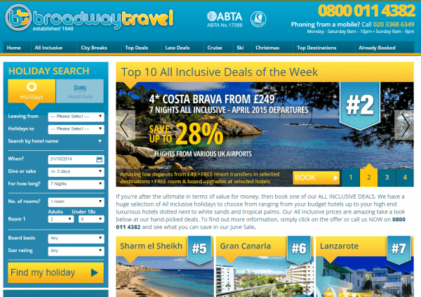 Broadway Travel Landing Page