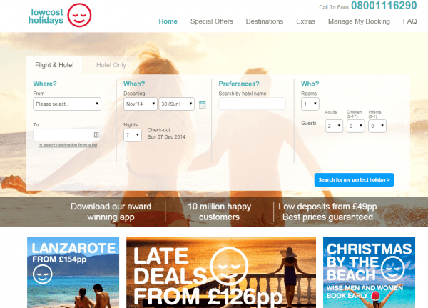 Low Cost Holidays Landing Page