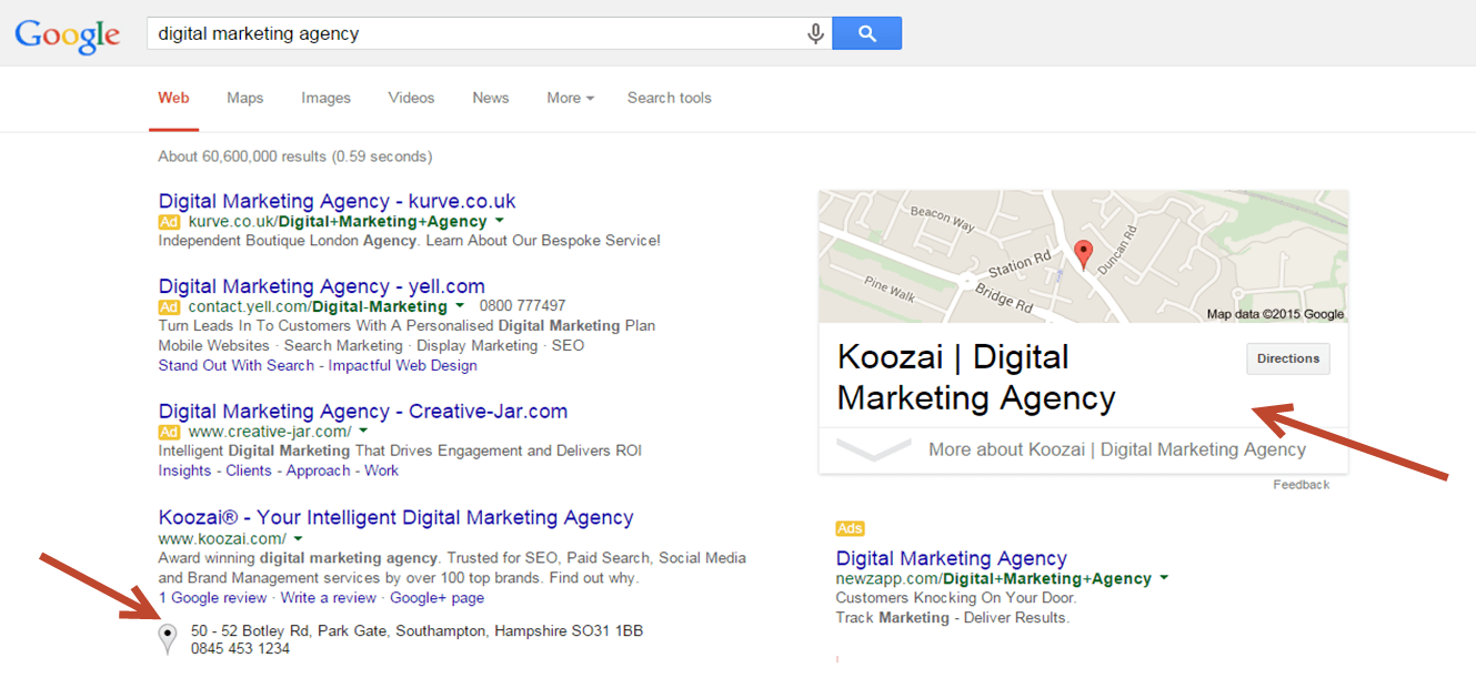 Koozai Local SEO SERP Example