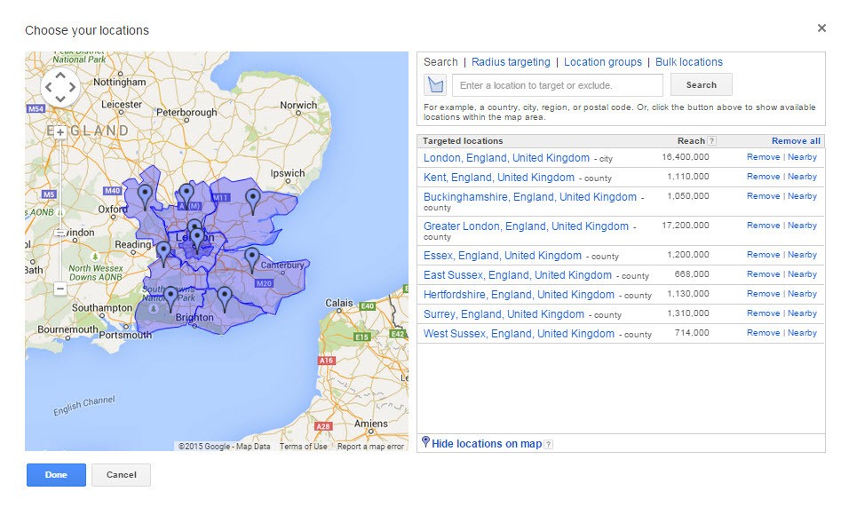 Location targeting options