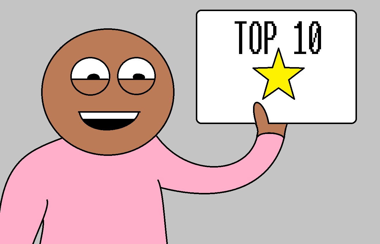Cartoon Man Holding a Top 10 Sign