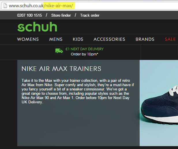 schuh website - keyword in URL