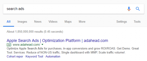 An example of search advertising
